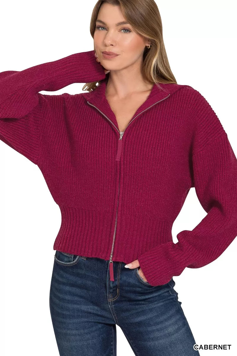 Zenana Ribbed Zip Up Sweater Cardigan – NANI Store