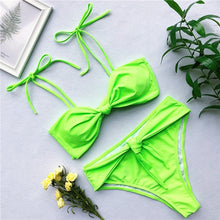Green leaf high waist bikini